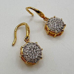 $150 Fallon Earrings Women's 18k Gold Plated Clear Stones Dangle Pave Pierced